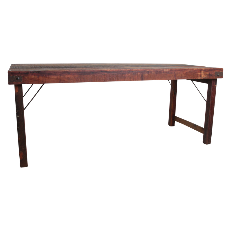 Table pliante en bois recyclé brun avec piètement métal – 190x80 cm