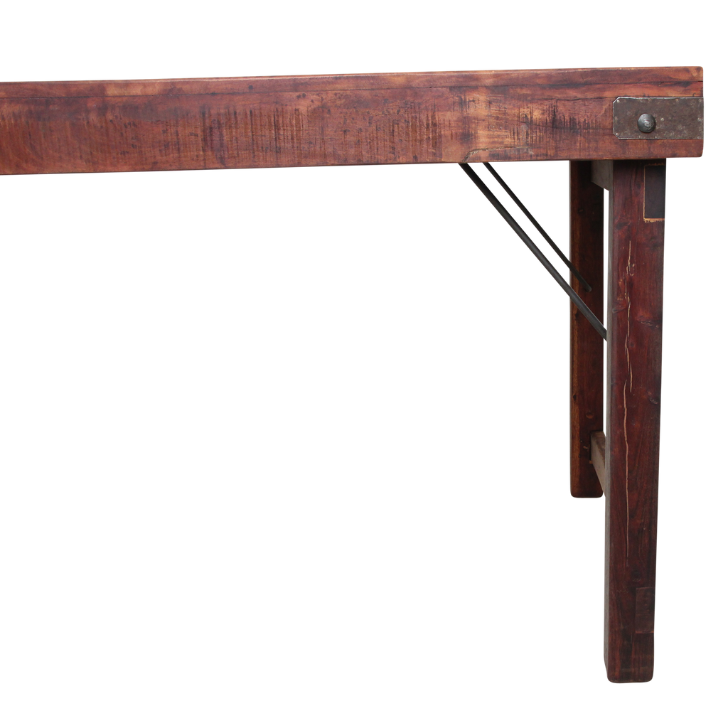 Table pliante en bois recyclé brun avec piètement métal – 190x80 cm