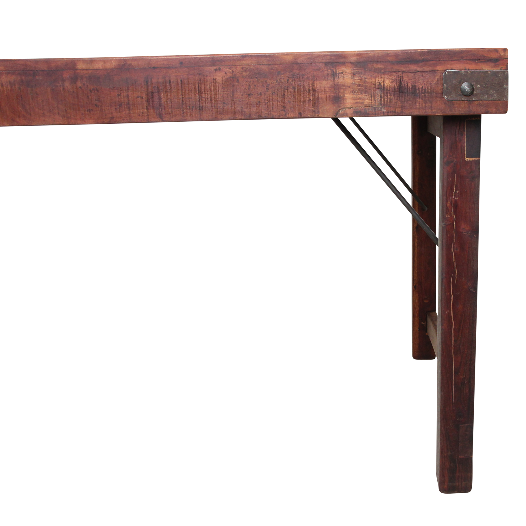 Table pliante en bois recyclé brun avec piètement métal – 190x80 cm