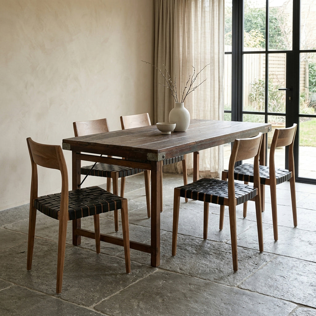 Table pliante en bois recyclé brun avec piètement métal – 190x80 cm