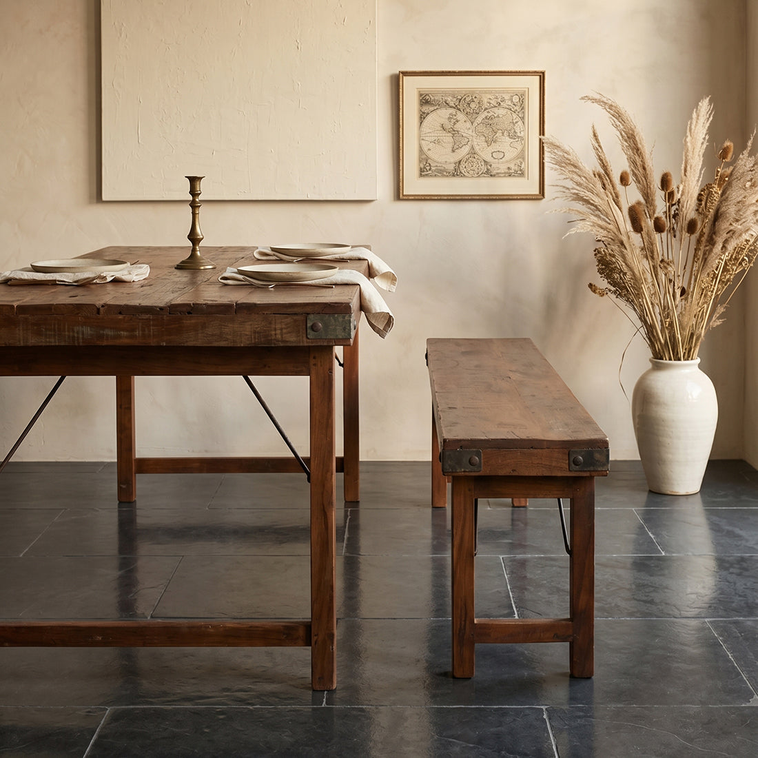 Table pliante en bois recyclé brun avec piètement métal – 190x80 cm