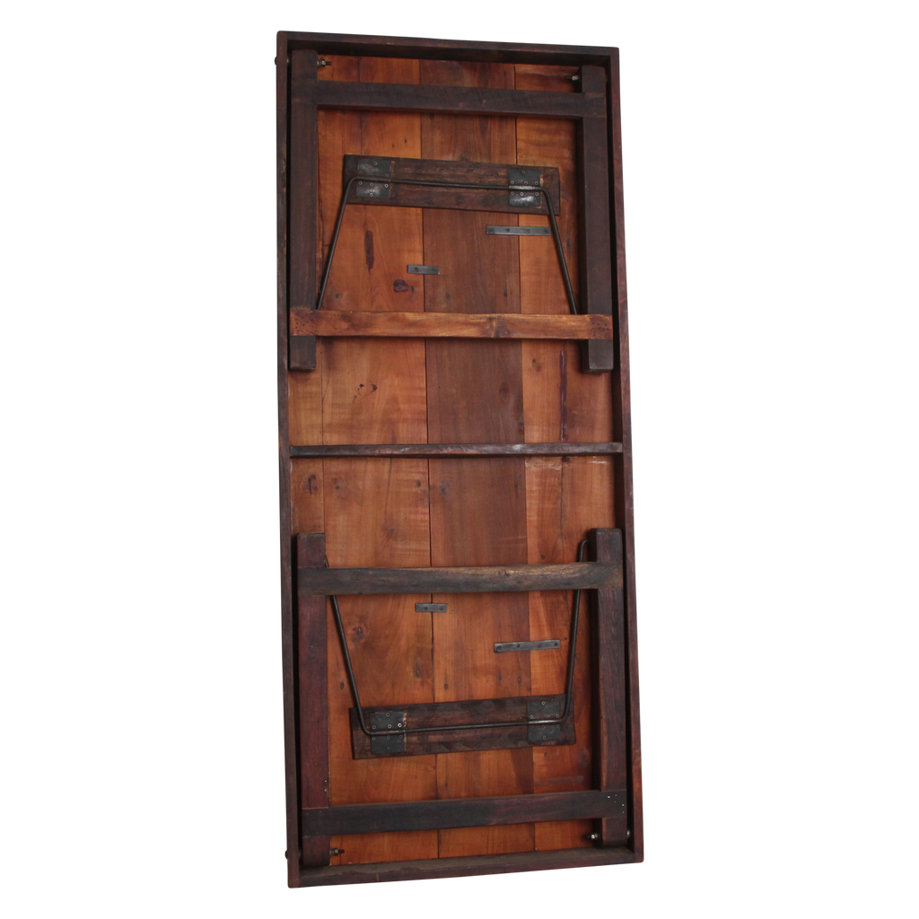 Table pliante en bois recyclé brun avec piètement métal – 190x80 cm