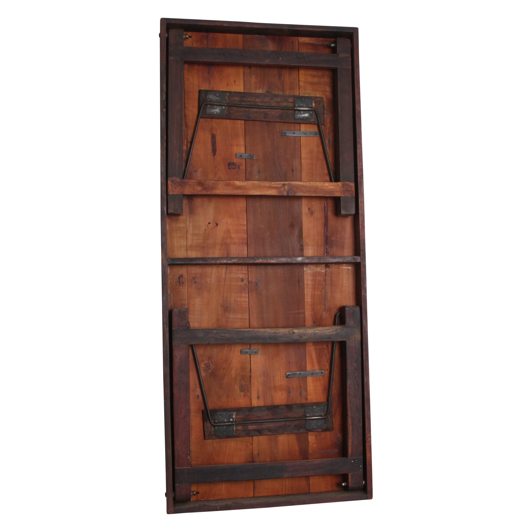 Table pliante en bois recyclé brun avec piètement métal – 190x80 cm