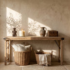 Table console pliante en bois recyclé clair avec ferrures noires – 170x40 cm