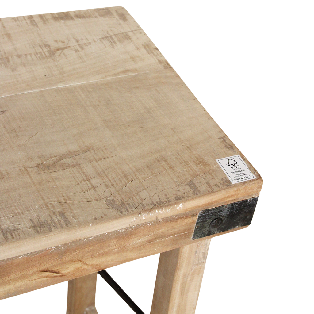 Table console pliante en bois recyclé clair avec ferrures noires – 170x40 cm