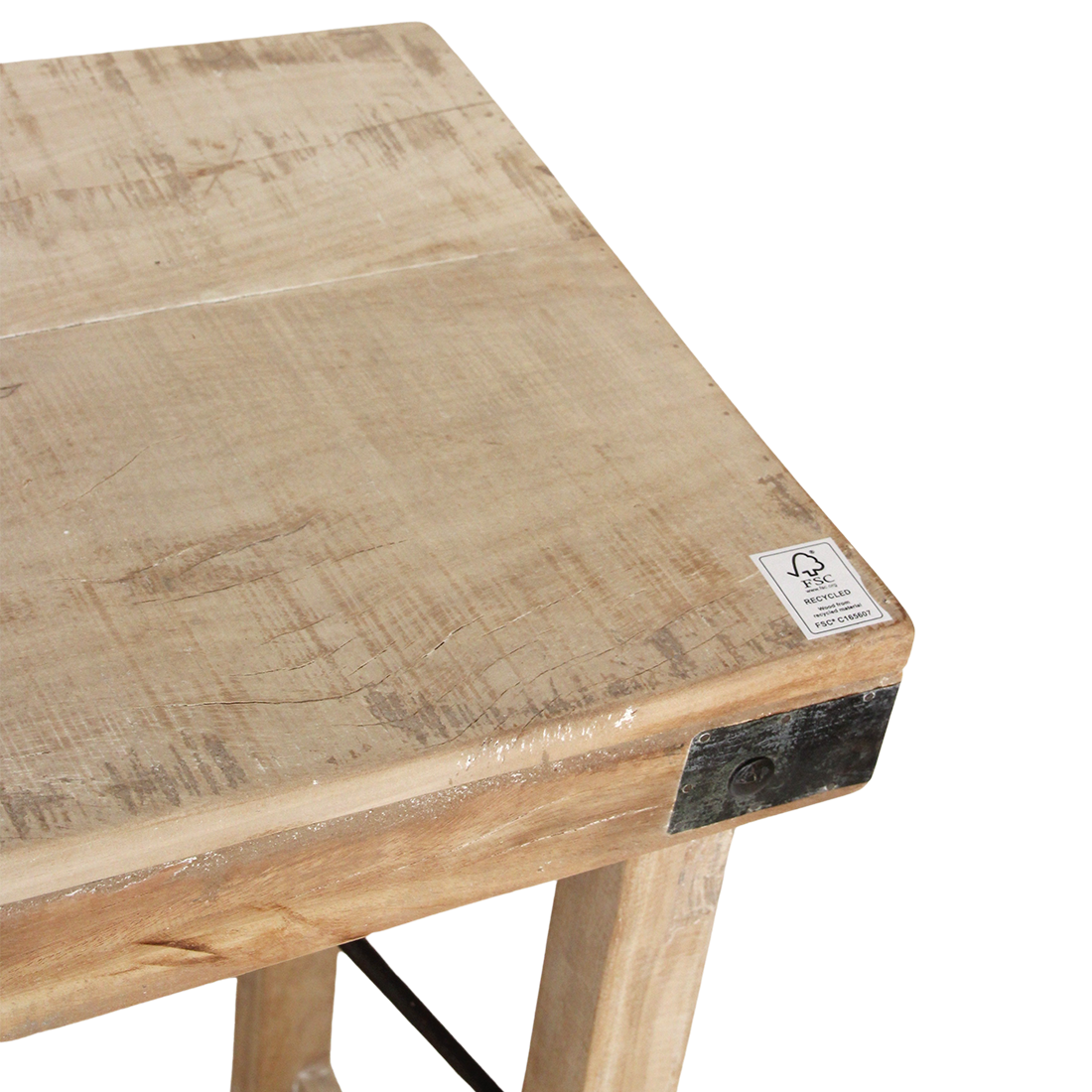 Table console pliante en bois recyclé clair avec ferrures noires – 170x40 cm
