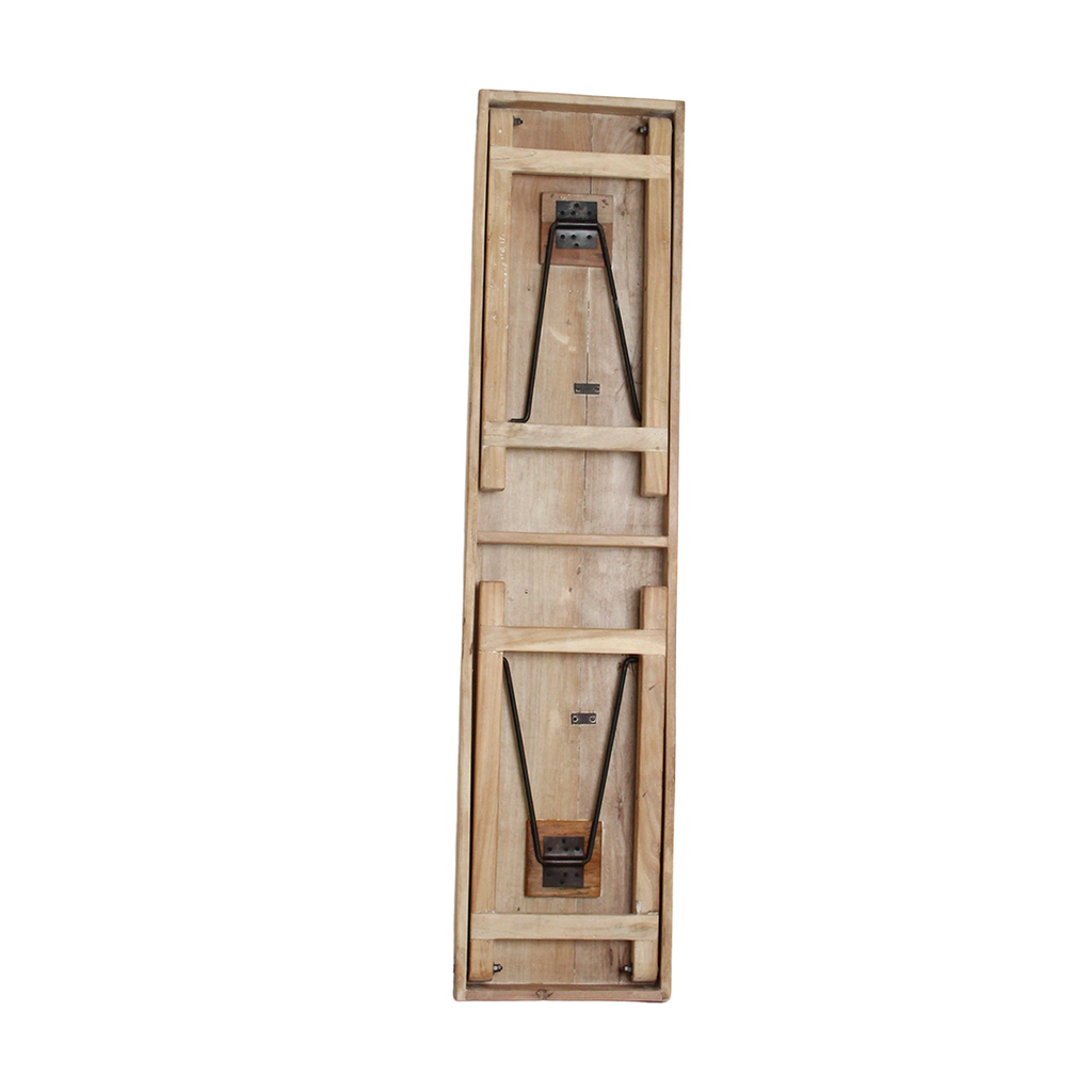 Table console pliante en bois recyclé clair avec ferrures noires – 170x40 cm