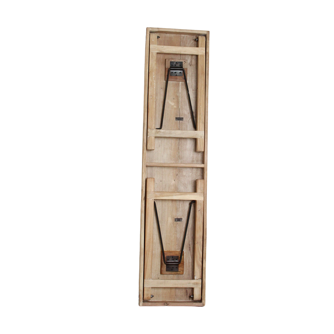 Table console pliante en bois recyclé clair avec ferrures noires – 170x40 cm