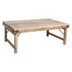 Table basse rectangulaire en bois naturel avec renforts métalliques – 120x75 cm
