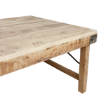 Table basse rectangulaire en bois naturel avec renforts métalliques – 120x75 cm