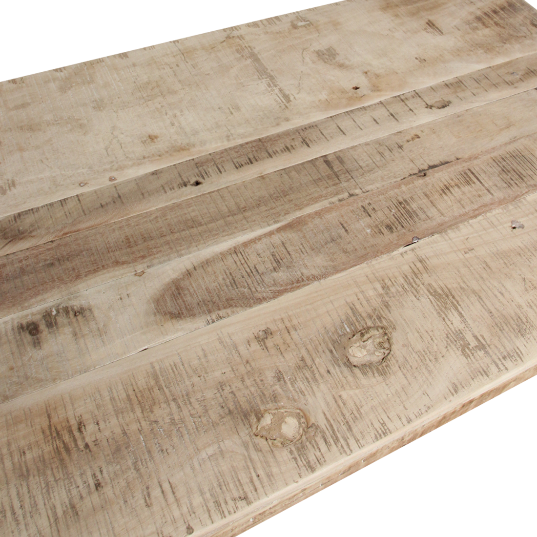 Table basse rectangulaire en bois naturel avec renforts métalliques – 120x75 cm