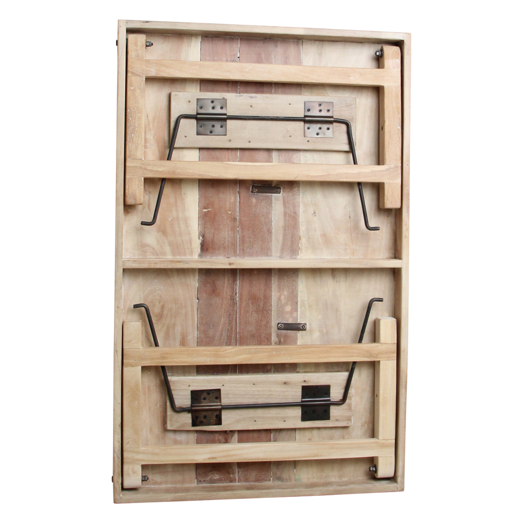 Table basse rectangulaire en bois naturel avec renforts métalliques – 120x75 cm