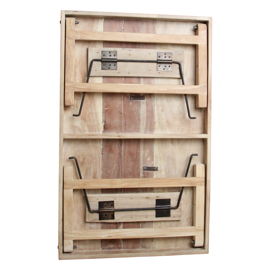 Table basse rectangulaire en bois naturel avec renforts métalliques – 120x75 cm
