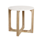 Table d’appoint ronde marbre blanc et bois clair – Ø50 cm