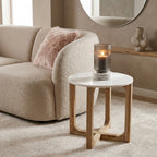 Table d’appoint ronde marbre blanc et bois clair – Ø50 cm