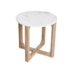 Table d’appoint ronde marbre blanc et bois clair – Ø50 cm