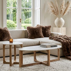 Table d’appoint ronde marbre blanc et bois clair – Ø50 cm