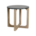 Table d’appoint ronde en marbre vert et bois clair – Ø50 cm