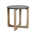 Table d’appoint ronde en marbre vert et bois clair – Ø50 cm