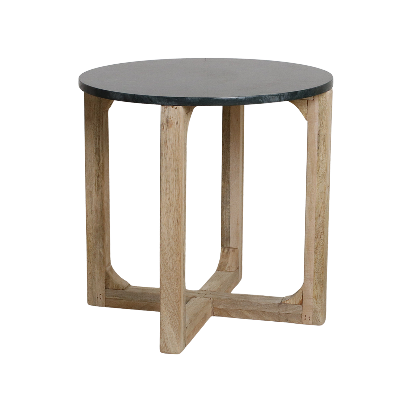 Table d’appoint ronde en marbre vert et bois clair – Ø50 cm