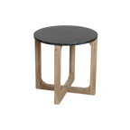 Table d’appoint ronde en marbre vert et bois clair – Ø50 cm