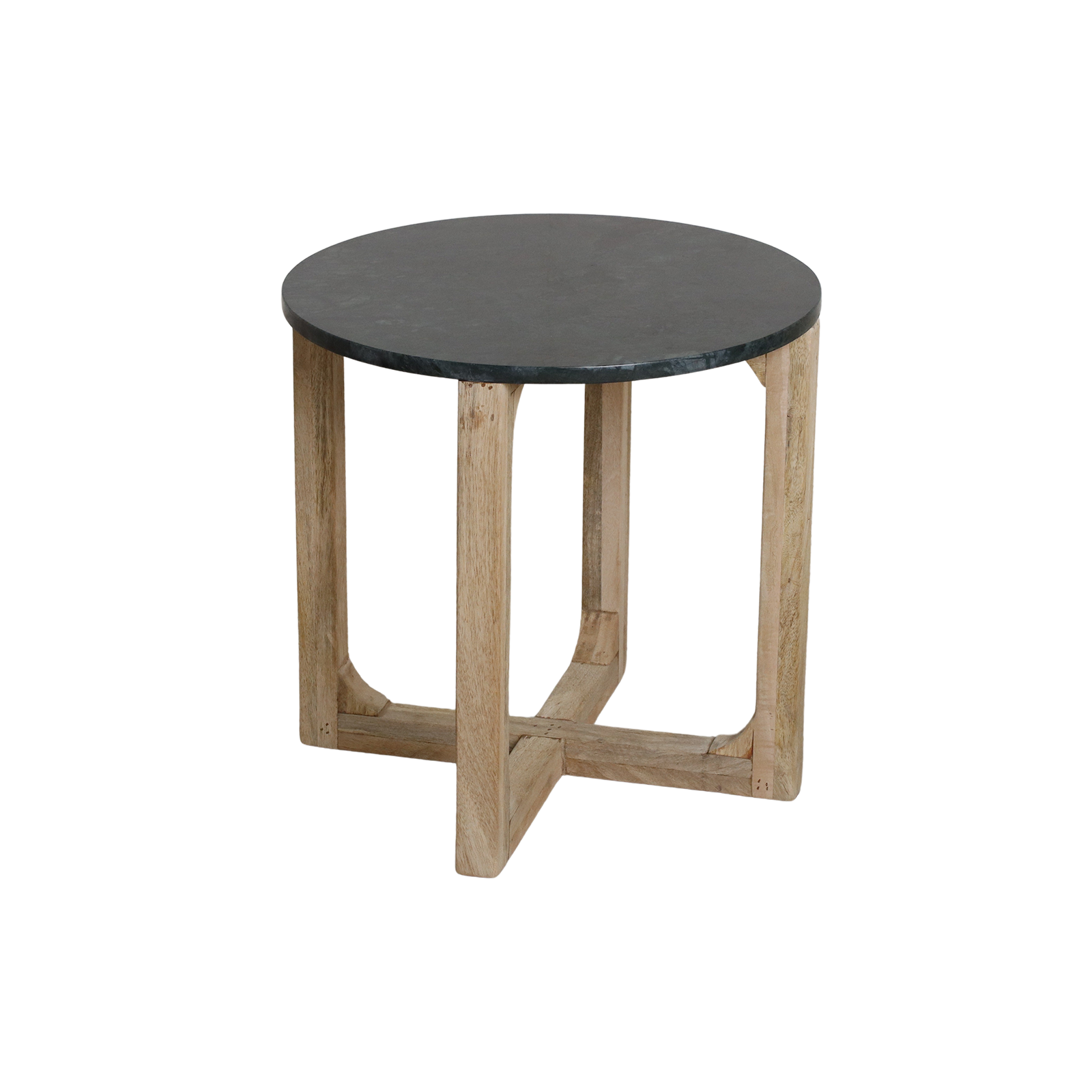 Table d’appoint ronde en marbre vert et bois clair – Ø50 cm