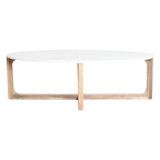 Table basse ovale en marbre blanc et bois de manguier – 120x60 cm