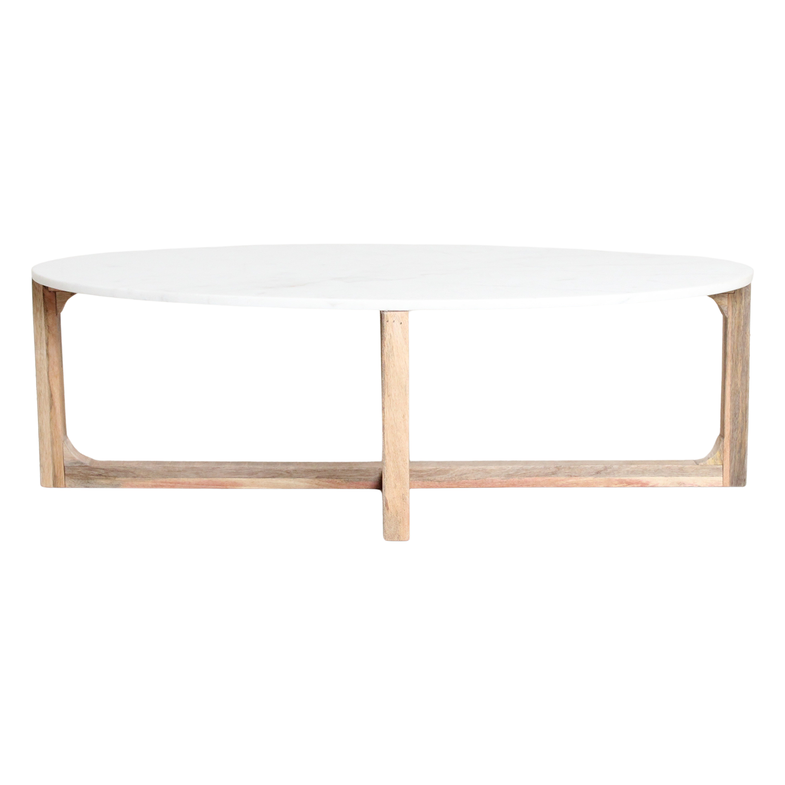 Table basse ovale en marbre blanc et bois de manguier – 120x60 cm