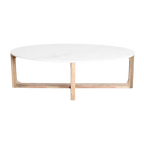 Table basse ovale en marbre blanc et bois de manguier – 120x60 cm