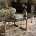Table basse ovale en marbre noir et bois naturel – 120x60 cm