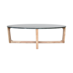 Table basse ovale en marbre noir et bois naturel – 120x60 cm
