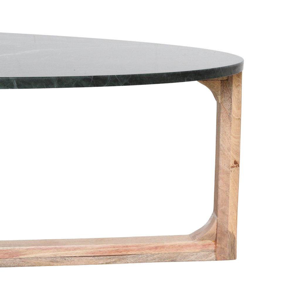 Table basse ovale en marbre noir et bois naturel – 120x60 cm