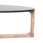Table basse ovale en marbre noir et bois naturel – 120x60 cm