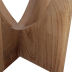 Table d’appoint ronde en marbre blanc et bois clair sculpté – H50 cm
