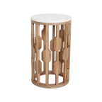 Table d’appoint marbre blanc et bois sculpté ajouré – Ø40 cm