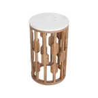 Table d’appoint marbre blanc et bois sculpté ajouré – Ø40 cm