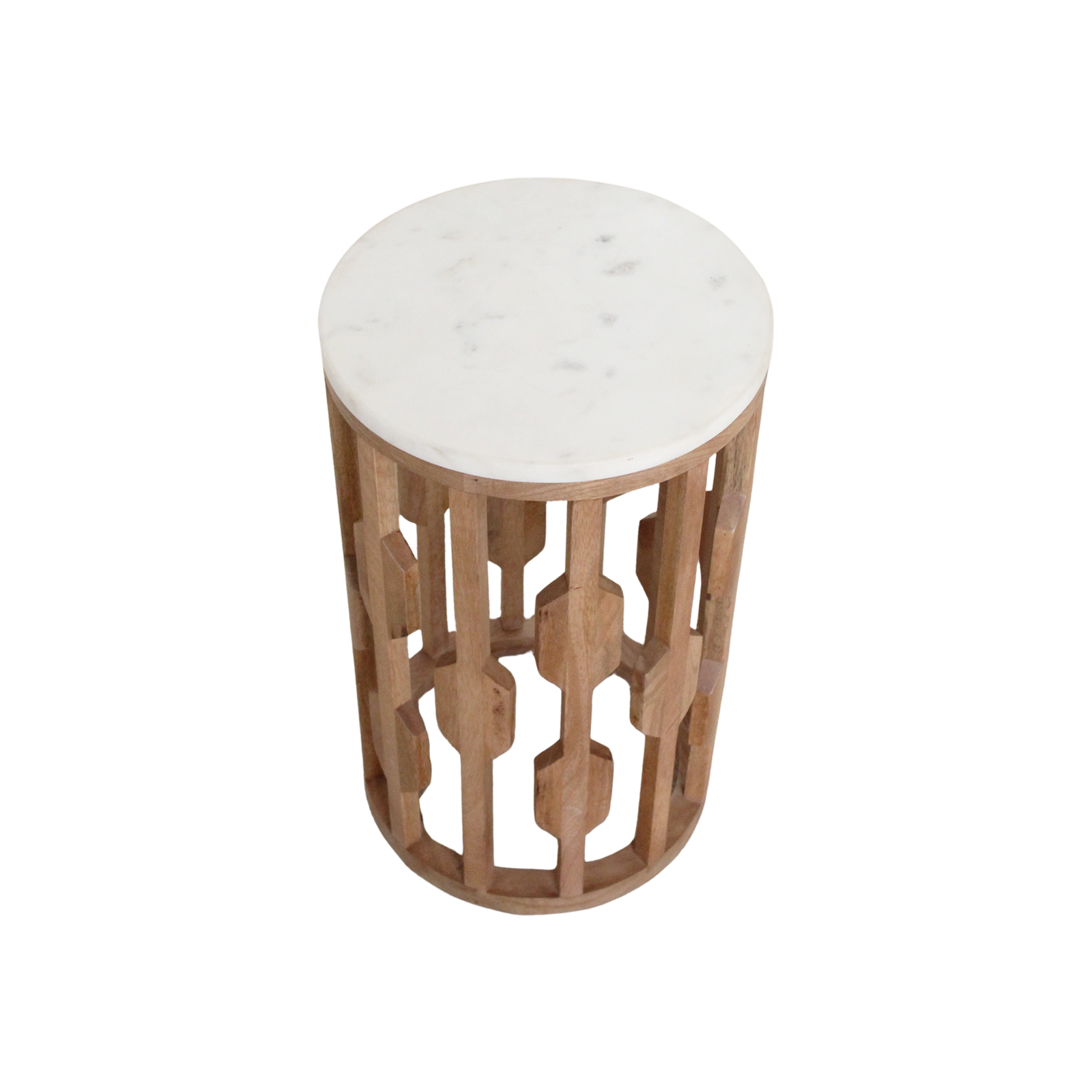 Table d’appoint marbre blanc et bois sculpté ajouré – Ø40 cm