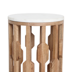 Table d’appoint marbre blanc et bois sculpté ajouré – Ø40 cm