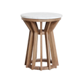 Table d’appoint ronde marbre blanc et bois clair ajouré – Ø40 cm