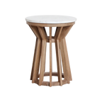 Table d’appoint ronde marbre blanc et bois clair ajouré – Ø40 cm