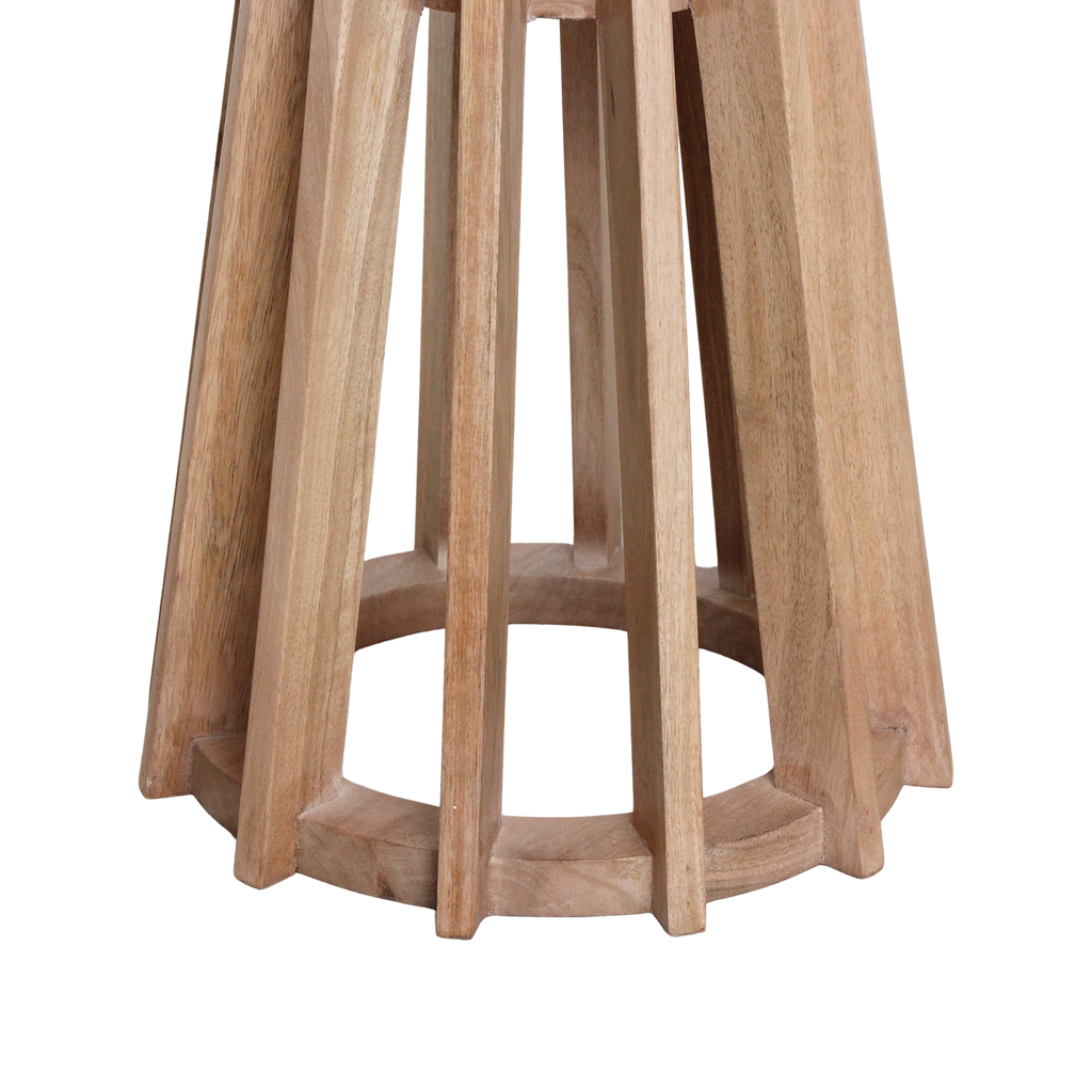 Table d’appoint ronde marbre blanc et bois clair ajouré – Ø40 cm