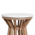 Table d’appoint ronde marbre blanc et bois clair ajouré – Ø40 cm