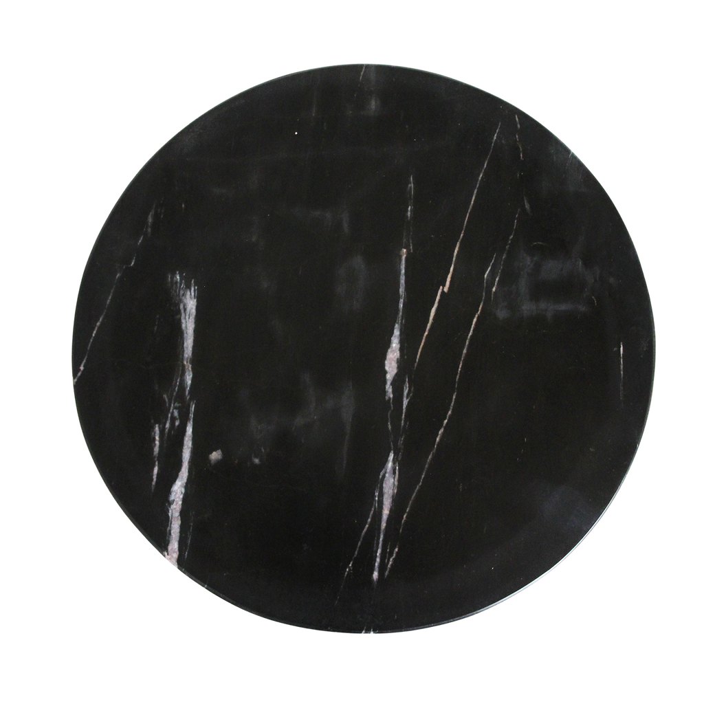 Table d’appoint ronde en marbre noir et bois de manguier sculpté – Ø40 cm