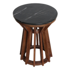 Table d’appoint ronde en marbre noir et bois de manguier sculpté – Ø40 cm