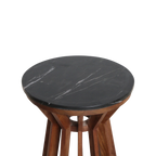 Table d’appoint ronde en marbre noir et bois de manguier sculpté – Ø40 cm