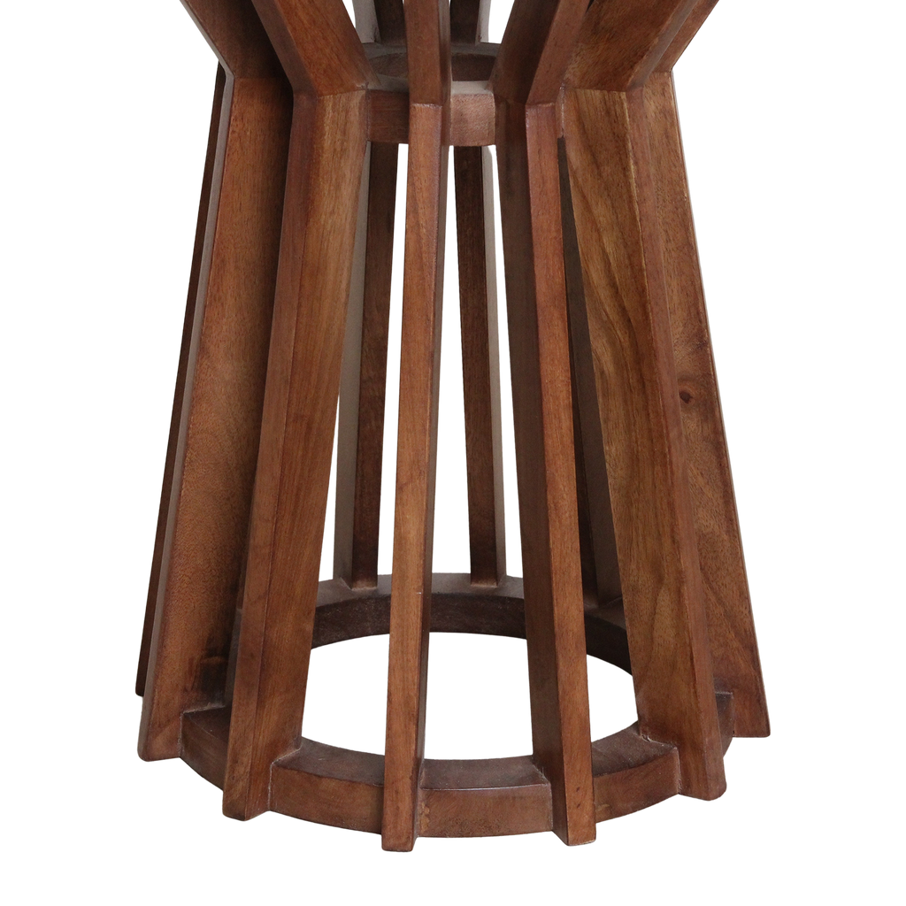 Table d’appoint ronde en marbre noir et bois de manguier sculpté – Ø40 cm