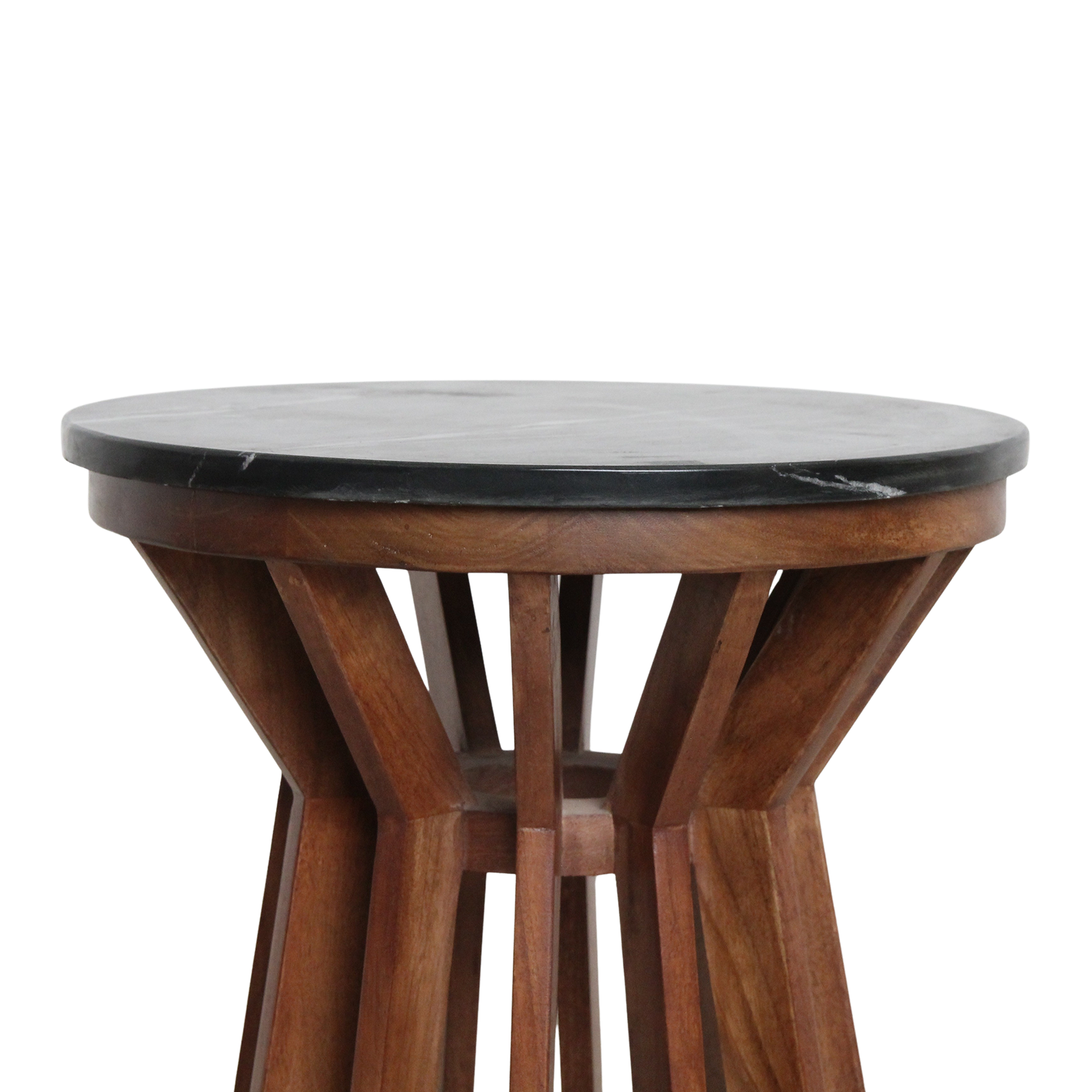 Table d’appoint ronde en marbre noir et bois de manguier sculpté – Ø40 cm