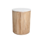 Table d’appoint ronde marbre blanc et bois clair cannelé – Ø40 cm