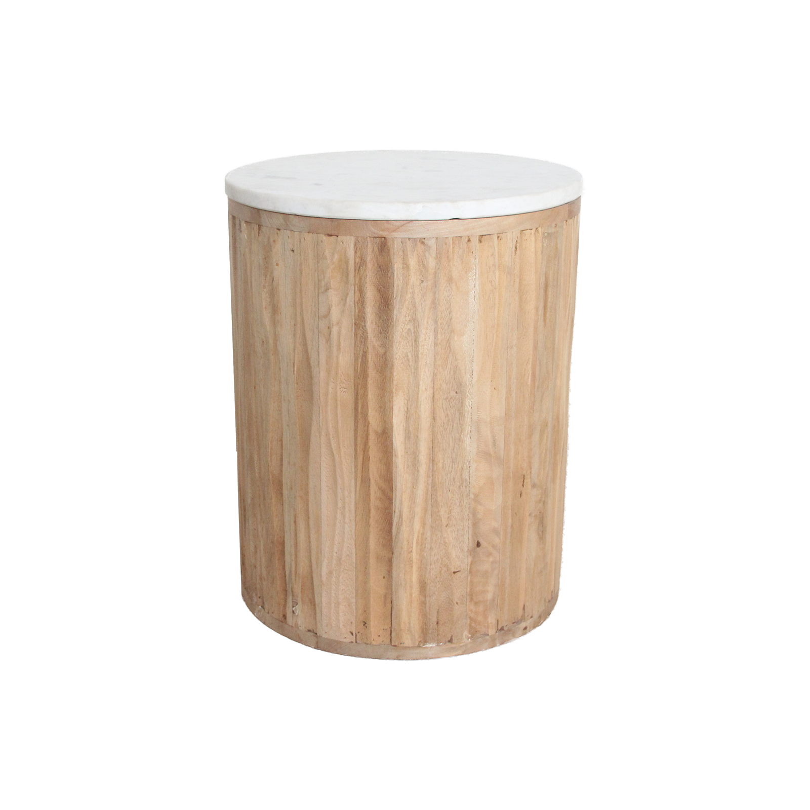 Table d’appoint ronde marbre blanc et bois clair cannelé – Ø40 cm
