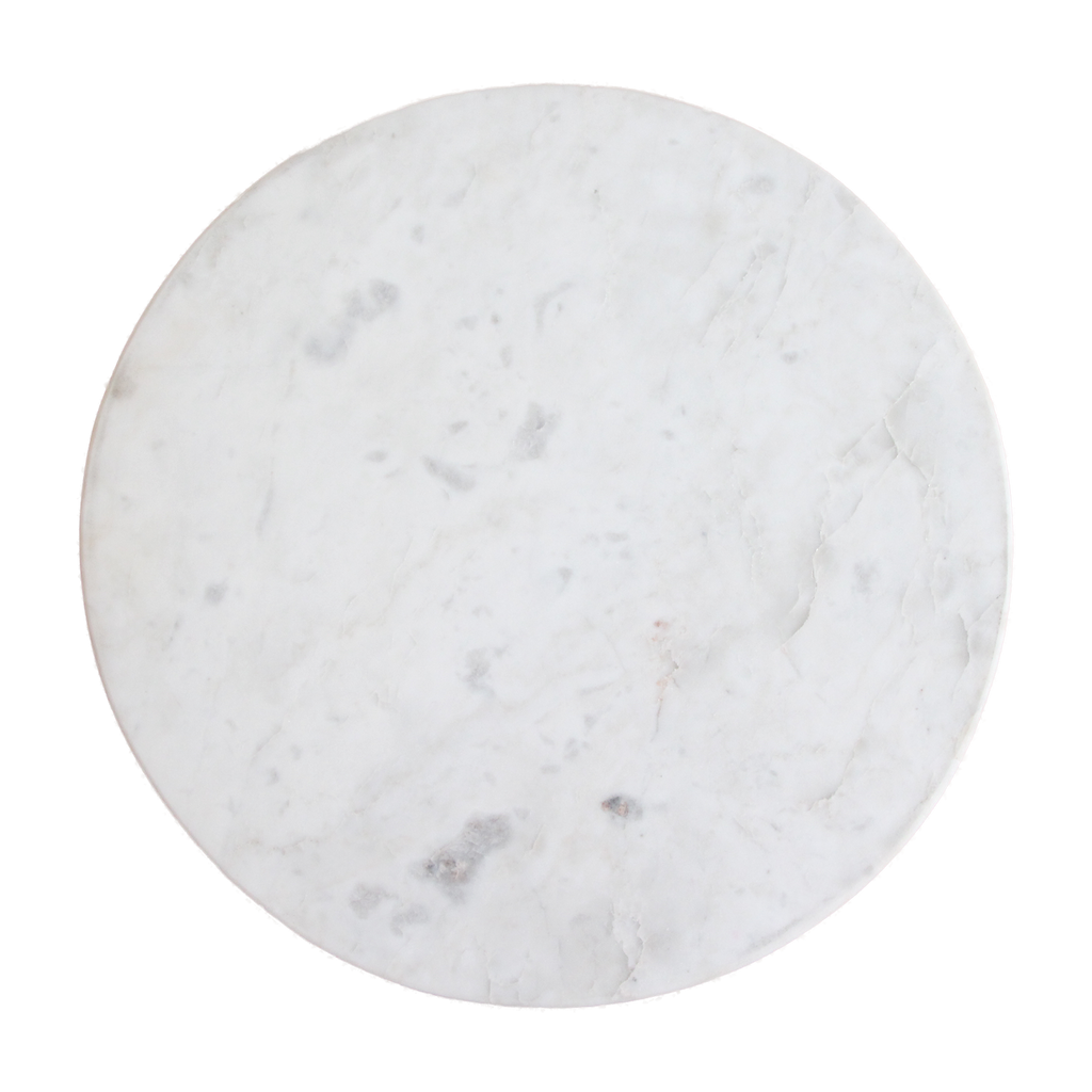 Table d’appoint ronde marbre blanc et bois clair cannelé – Ø40 cm